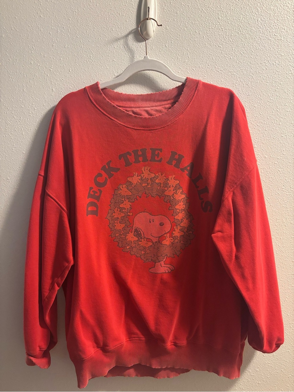 American Eagle Outfitters Red Snoopy 'Deck The Halls' Graphic Sweatshirt